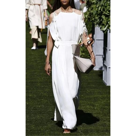 Tory Burch Evalene Ivory Draped Maxi Dress Grecian Gown White Bridal - Picture 1 of 5